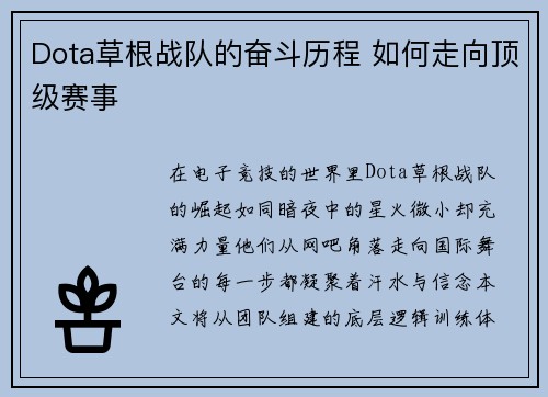 Dota草根战队的奋斗历程 如何走向顶级赛事